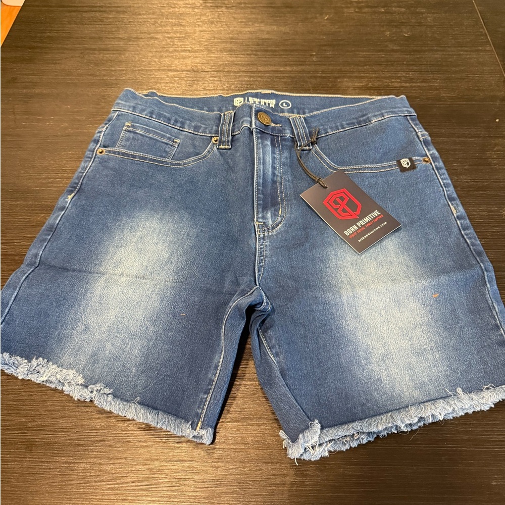 Born Primitive Blue Jean Shorts with Frayed Hem